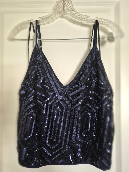 Express Tops - Express Navy Blue Sequined V-Neck Cami
